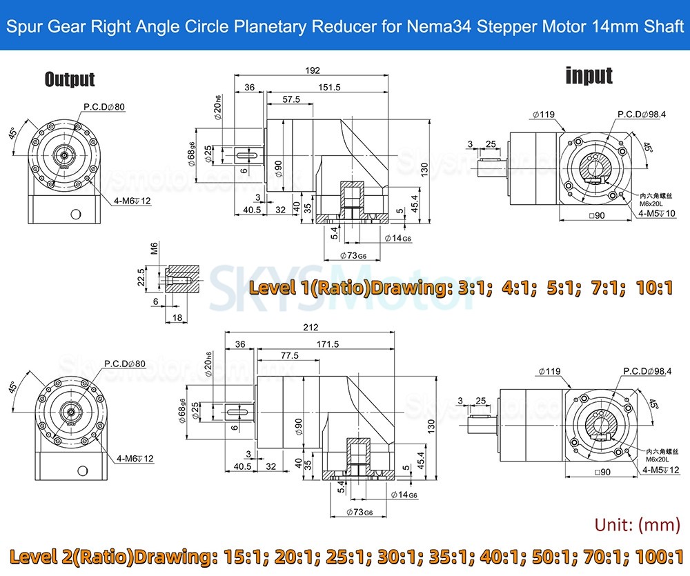 Reductor planetario de &aacute;ngulo recto Nema 34 serie PVE090, relaci&oacute;n 3:1 - 100:1 para motor NEMA34 de 86 mm/servomotor de 80 mm